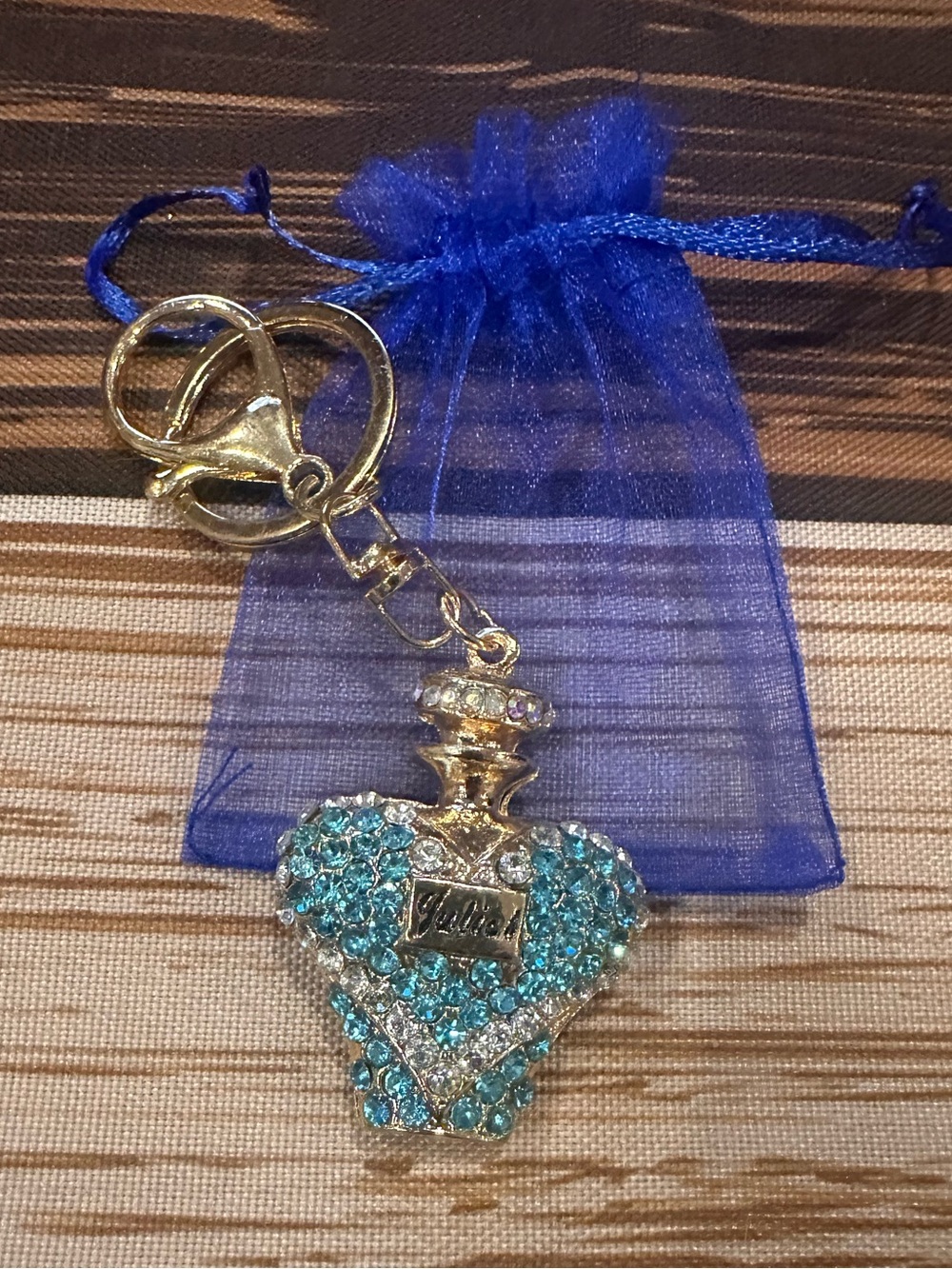 Turquoise Crystal Heart Perfume Bottle Keychain Purse Charm